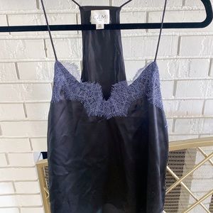Cami NYC Black Satin Camisole with Lavender Lace Trim